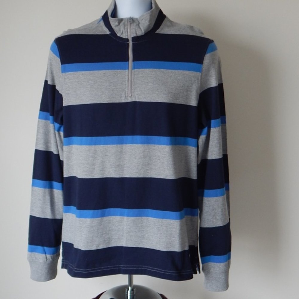 NWT Ben Sherman One Quarter Zip Long Sleeve Striped Cotton Blend Shirt Top